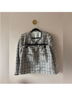 House of Harlow 1960 Tweed Blazer & Skirt- Black, White & Blue Large